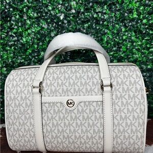Michael Kors White Monogram Satchel with Crossbody strap